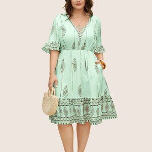 BloomChic Boho Print Ruffle Dress WITH POCKETS